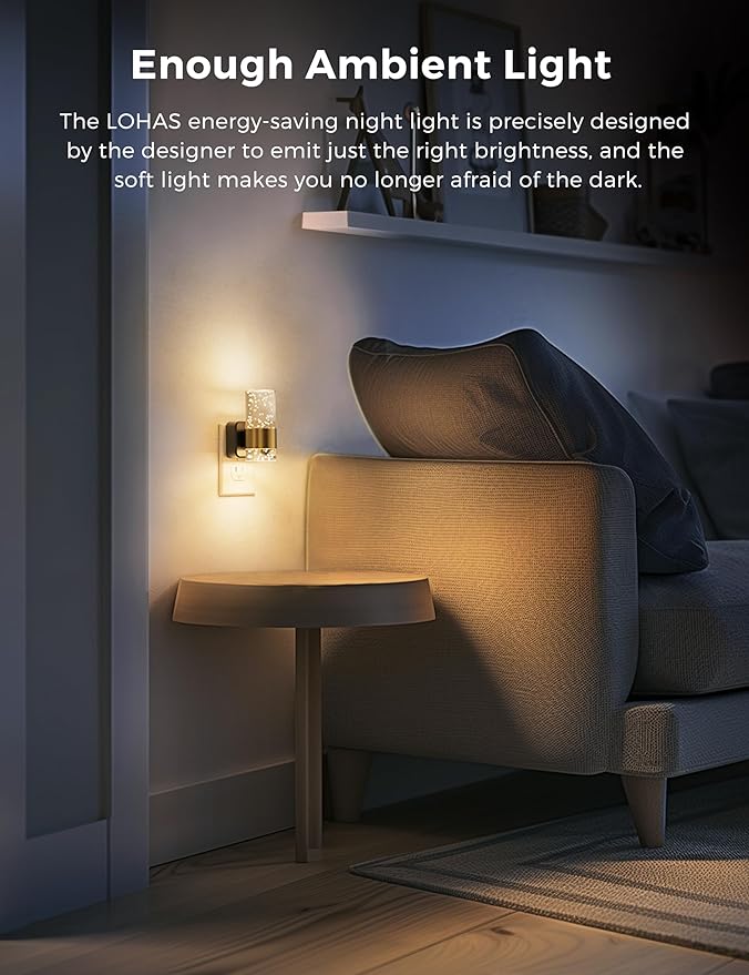 L LOHAS LED Night lights plug into wall, Soft Light Night Light with Adjustable Brightness, Plug in Night Light with Auto Light Sensor, Wall Sconce-style Design Nitelight for Bathroom,Hallway, 1 Pack