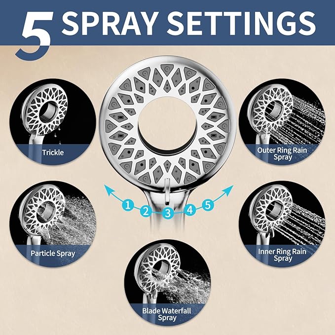KAIYING Magnetic Rain Shower Head with Handheld Spray Combo, High Pressure Magnetix Dual Shower Head with 9 Spray Modes, Bathroom Big Modern Waterfall Showerhead with 5 Settings (Chrome)