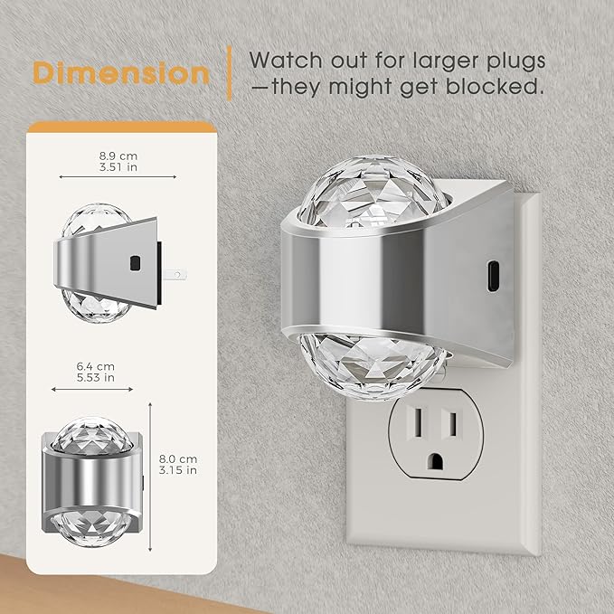 Briignite Night Light, Sliver Night Lights Plug into Wall, LED Projector Night Light, Soft White for Bedroom, Dimmable Brightness Dusk to Dawn Nightlight for Kids, Bathroom, Gaming Room, Home Decor