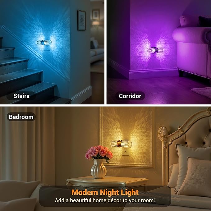 JandCase Night Lights Plug into Wall,Color Changing Night Light for Kids, 3000K+RGB LED Nightlight with Dusk to Dawn Sensor, 10/50/100LM Adjustable Brightness for Rooms Decor