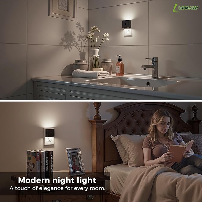 L LOHAS LED Motion Sensor Night Light, [2-Pack] Motion Activated Night Light, Motion Sensor and Dusk to Dawn Sensor, Brightness Adjustable, 5000K Daylight White Nightlight for Bathroom Hallway Kitchen