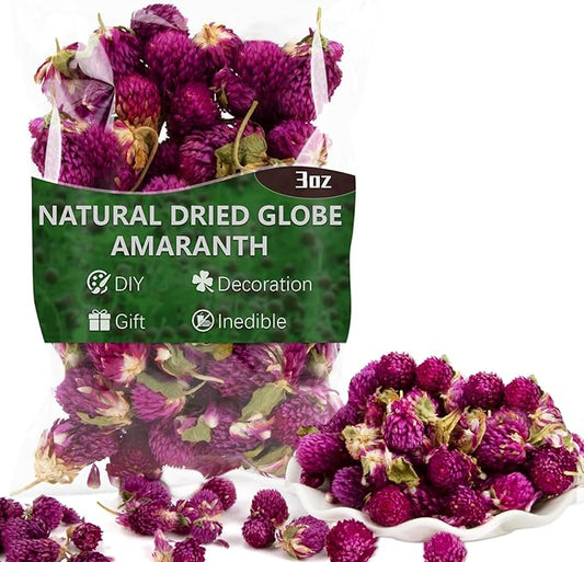 Sukh Dried Globe Amaranth - Natural Gomphrena Globosa Flower,Dried Flowers and Herbs 3oz Bulk for Crafts,Soap Candle Making,Sachets,Wedding Party Decoration,Headband DIY