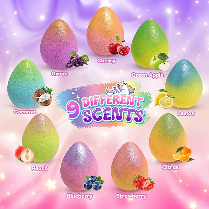 Unicorn Bath Bombs for Kids Girls with Toys Surprise Inside, Christmas Gifts Stocking Stuffers, Birthday Gifts Ideas Easter Gifts for Girls Easter Basket Stuffers Egg Fillers