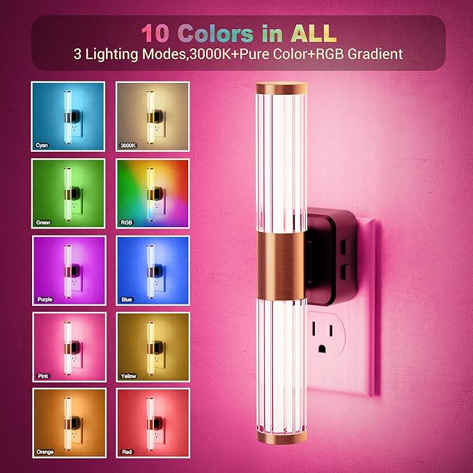 JandCase Night Light, Night Lights Plug into Wall, Color Changing Nightlight RGB with Dusk to Dawn Sensor, Vanity Light Bar for Hallway, Bathroom, Rooms