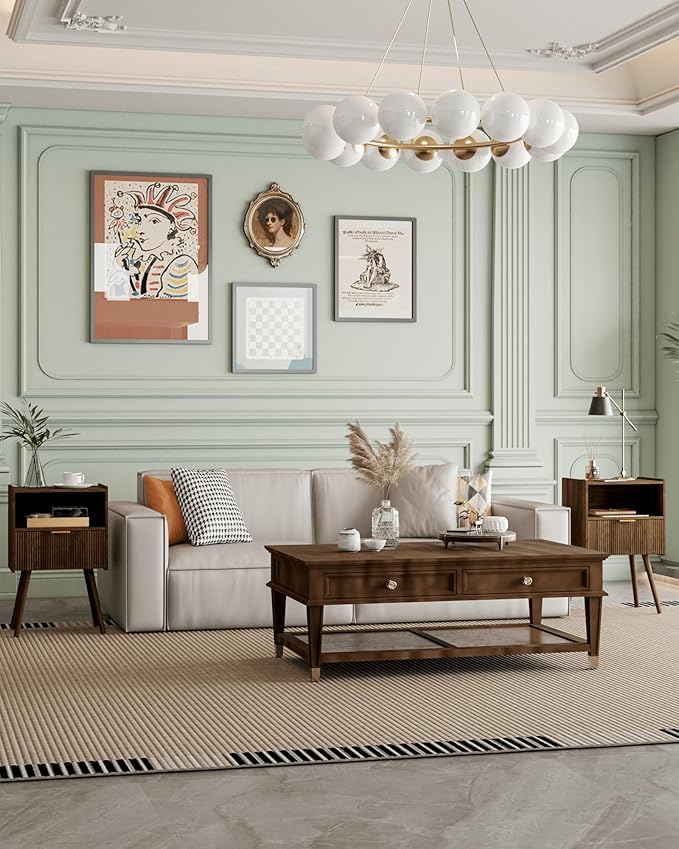 Nightstand,Modern Bedside Table with Storage Drawer and Open Wood Shelf, Accent Night Stand with Solid Wood Legs for Living Room, Bedroom and Small Spaces,Easy Assembly (Walnut Brown)