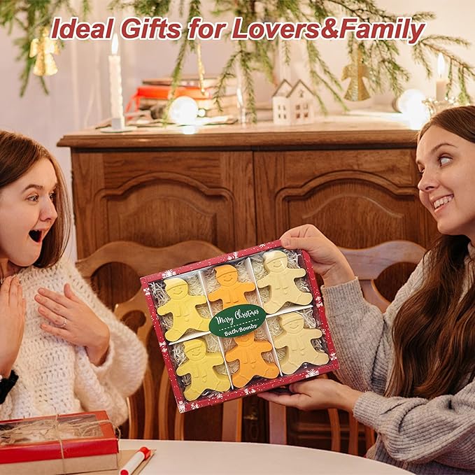 Christmas Bath Bombs, XL Large 6pcs Bath Bomb Set Handmade Fizzy Bath Bombs with Essential Oils, Moisturizing Dry Skin & Relaxing, Birthday Valentines Mother's Day Xmas Gifts for Women