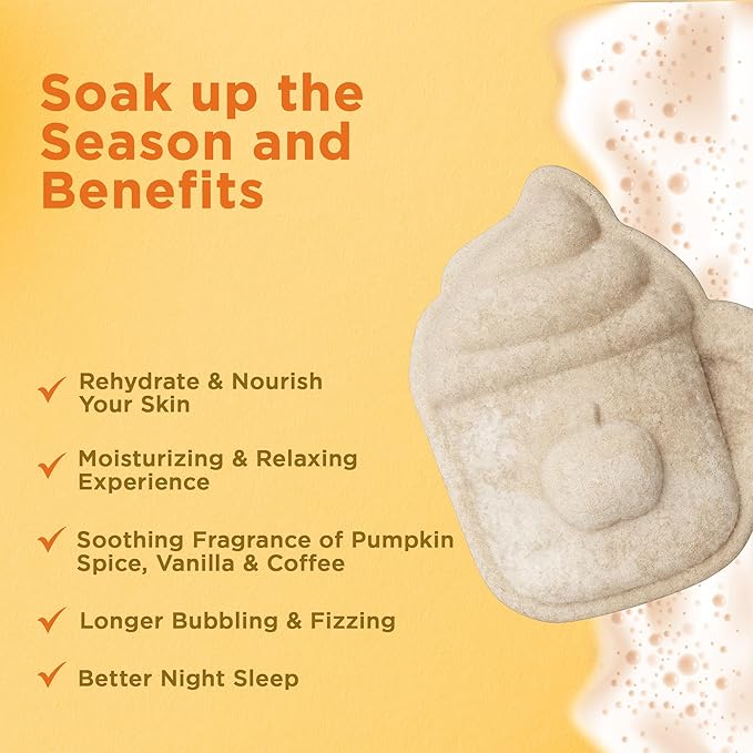 Pumpkin Spice Latte Bath Bomb for Women & Girls – Luxury Fall Bath Bombs (Giftable Packaging) - Natural & Relaxing Fall Gift - Vanilla, Cinnamon & Pumpkin Scented - Holiday Gift for Women