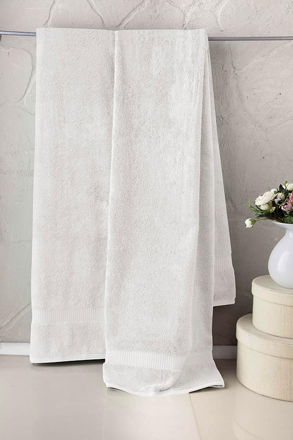 SALBAKOS 100% Turkish Cotton Extra Large Bath Sheet Set of 2 35x70 inch | Heirloom Quality | Hotel & Spa Collection | Soft, Absorbent Oversize Bath Towels | Made in Turkey (White, 2 Bath Sheets)
