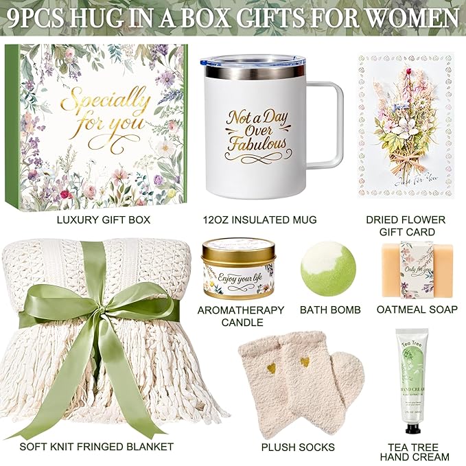 Get Well Soon Gifts for Women, Self Care Gift Baskets, Christmas Birthday Gifts for Women Spa Care Package, Thinking of You Sympathy Gift Box for Mom, Her, Friend, Sister, Wife (Ivory)