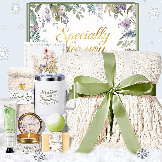 Get Well Soon Gifts for Women, Self Care Gift Baskets, Christmas Birthday Gifts for Women Spa Care Package, Thinking of You Sympathy Gift Box for Mom, Her, Friend, Sister, Wife (Ivory)