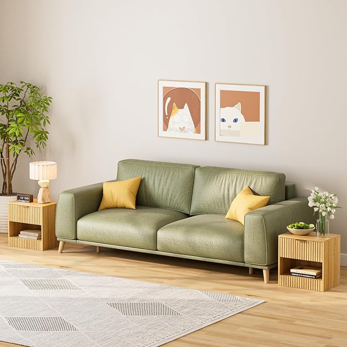 Small Nightstand, Modern Night Stand, Bedside Table with Drawer and Open Shelf, Cube Design, Small Side Table for Bedroom, Living Room, Oak