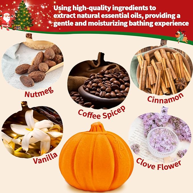 Bath Bombs Christmas Gifts for Women & Men Pumpkin Spice - Stocking Stuffers for Teen Girls Giftable Packaging, Natural Organic Relaxing, Vanilla/Coffee/Cinnamon/Nutneg Scent, White Elephant Gifts