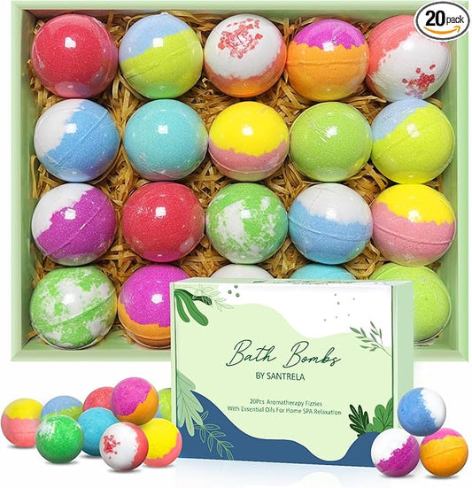 Bath Bombs for Women Gift Set, 20 Organic Bath Bombs with Essential Oil, Handmade SPA Bubble Bath for Relaxing, Gift for Her/Him, Women, Girls, Wife, Mother