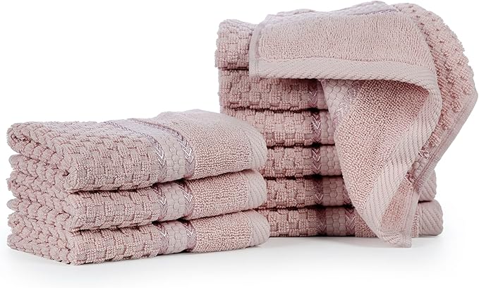 Ample Decor 100% Cotton Soft Pink Washcloths Set of 10- Super Soft, Quick-Dry, Highly Absorbent, Popcorn Textured - Mulaayam Collection - 12 X 12 Inch