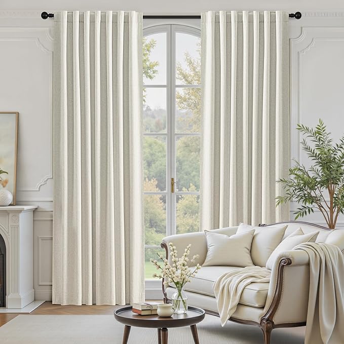 100% Blackout Curtains 63 Inches Long Curtain for Bedroom Living Room Back Tab Rod Pocket Ivory Drapes Thermal Insulated Textured Short Black Out Drape 2 Panels Set