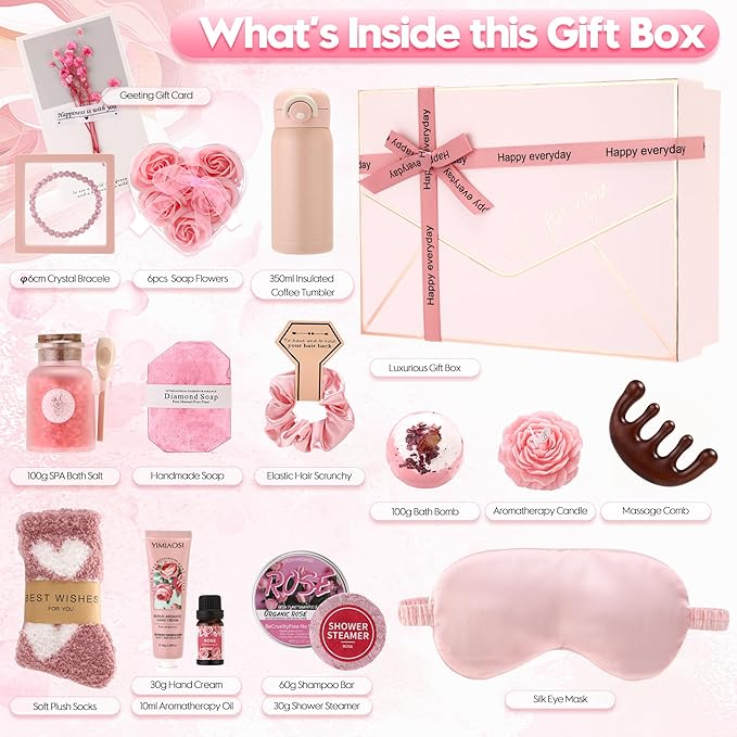 Sea Team 16-Pack Relaxing SPA Gift Set for Women, Shower Kit with Bath Bomb, Bath Salt, Handmade Soap, Cream, Essential oil, Gift Box Included, Rose