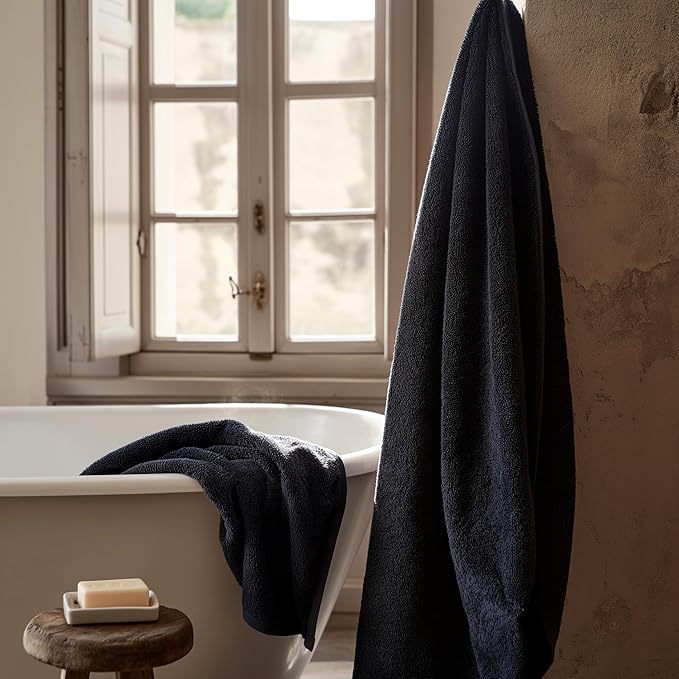 SALBAKOS 100% Turkish Cotton Jumbo Bath Sheet Towel Oversized 40x80 inch | Premium Hotel & Spa Quality, Soft, Absorbent, XL Bath Towels | Made in Turkey (Pack of 1, Navy, Jumbo Bath Sheet)