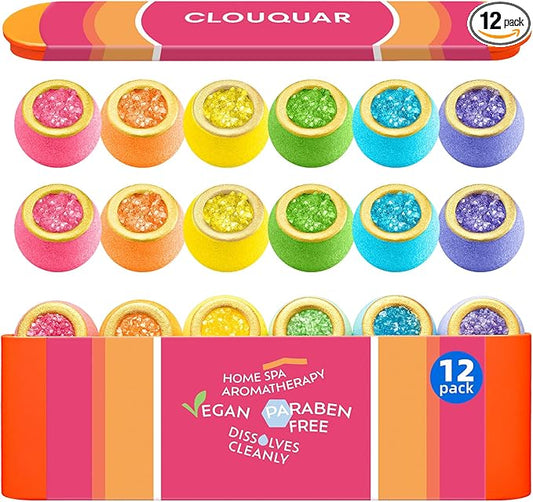 Crystal Bath Bomb Gift Set – 12 Pack with 6 Natural Scents, Organic Shower Bombs with Nourishing Bath Salts, Stress Relief Bubble Spa, Self Care Gifts for Women, Mom, Wife, and Daughter