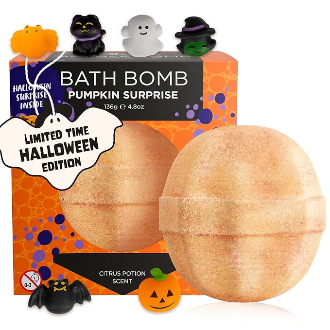 Halloween Bath Bombs for Kids with Surprise Halloween Toys Inside - Large Pumpkin Bath Bombs for Kids, Boys & Girls – Spooky Boo Basket Stuffers for Kids - Made in USA Bubble Bomb by Two Sisters