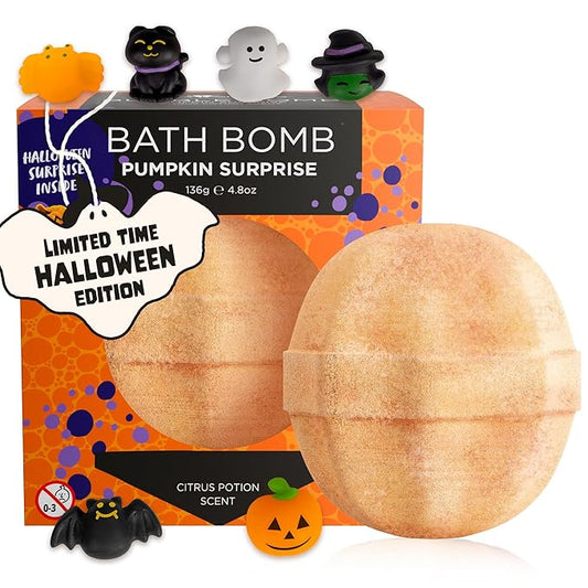 Halloween Bath Bombs for Kids with Surprise Halloween Toys Inside - Large Pumpkin Bath Bombs for Kids, Boys & Girls – Spooky Boo Basket Stuffers for Kids - Made in USA Bubble Bomb by Two Sisters