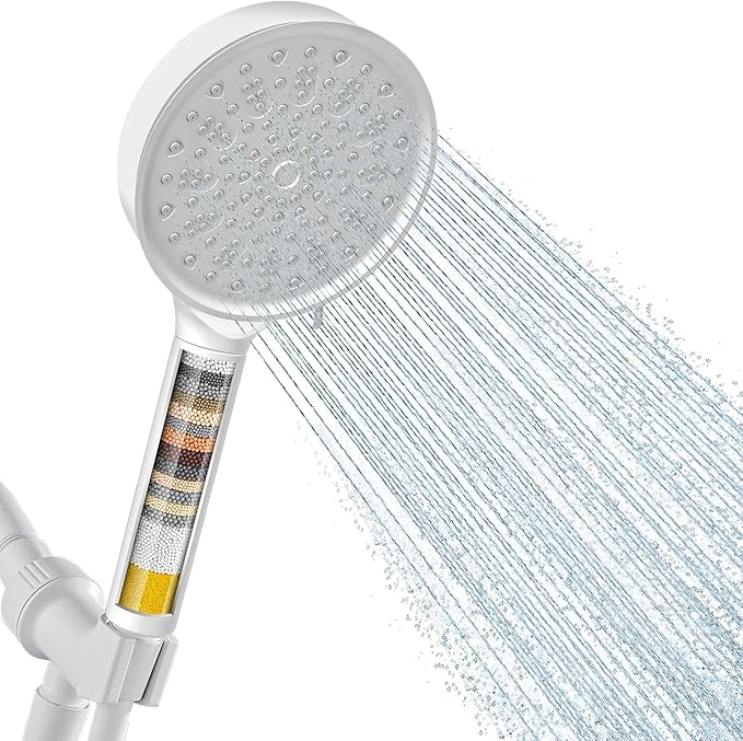 Cobbe Filtered Shower Head with Handheld, High Pressure 6 Spray Mode Showerhead with Filters, Water Softener Filters Beads for Hard Water - Remove Chlorine - Reduces Dry Itchy Skin, White