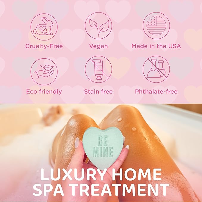 Candy Heart Bath Bombs for Women, Girls, & Teens (3 Pack) - Valentines Bath Bombs for Relaxing Bubble Bath - Moisturizing, Colorful & Scented, USA Made – Valentines Day Gifts for Her by Two Sisters