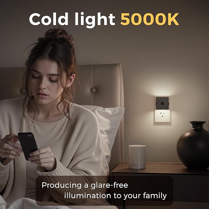 L LOHAS LED Motion Sensor Night Light, [2-Pack] Motion Activated Night Light, Motion Sensor and Dusk to Dawn Sensor, Brightness Adjustable, 5000K Daylight White Nightlight for Bathroom Hallway Kitchen