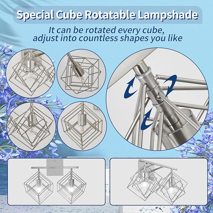 Bathroom Vanity Light with 2 Bulbs Bathroom Light Fixtures Over Mirror with 2 Rotatable Cube Shades Modern Wall Mounted Silver Brushed Nickle