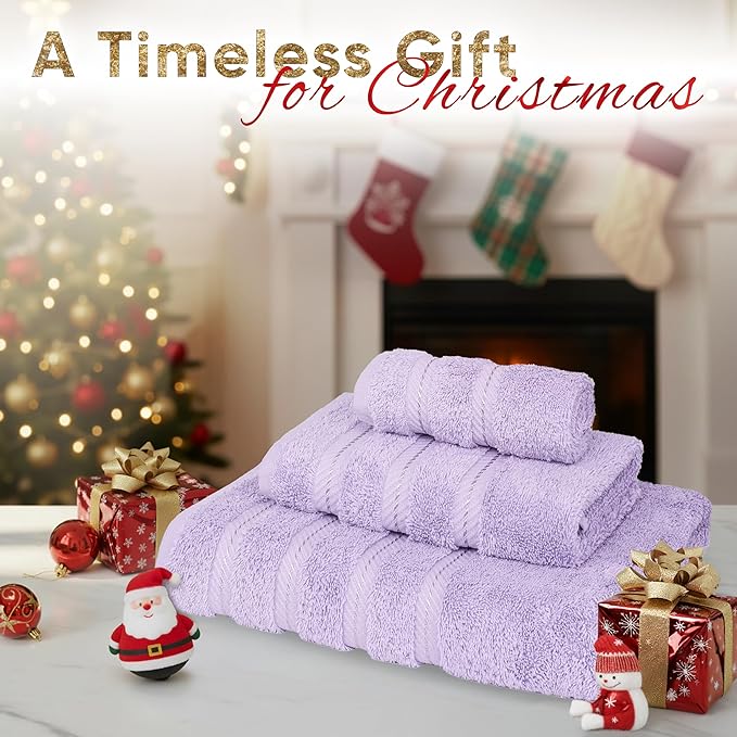 American Soft Linen Premium 3 Piece Towel Set, 1 Bath Towel 1 Hand Towel 1 Washcloth, 600 GSM 100% Cotton Turkish Towels for Bathroom, Lilac Towel Set