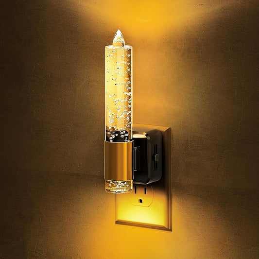 L LOHAS LED Night Light, Amber Candle Night Lights Plug into Wall, 0-100 LM Dimmable Nightlight, Plug in Bubble Night Light with Dusk to Dawn Sensor, for Bathroom Hallway