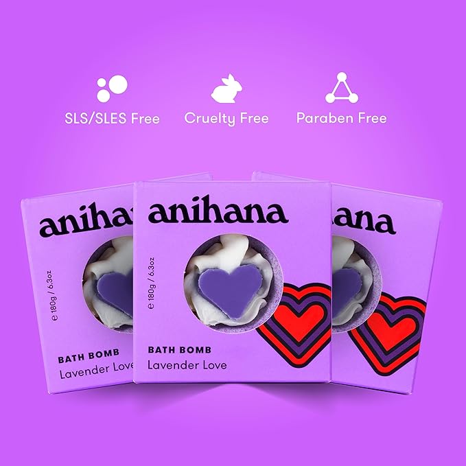 ANIHANA Bath Bombs with Coconut Oil, Paraben Free, Hand-Crafted Luxury Fizzers, Refreshing Lavender Love Scent, 6.3 oz Each, 3 Pack