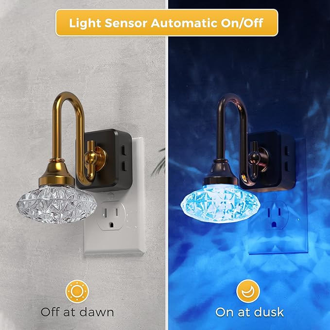 L LOHAS LED Night Lights Plug into Wall,10-Color Changing RGB Floral Night Lights, Dusk to Dawn,3 Brightness Levels,Rotatable Plug in Nightlight for Bedroom, Nursery, Hallway, Gift