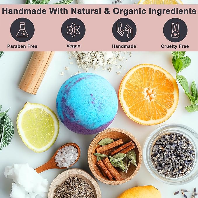 Luxury Bath Bombs for Women - Gift Set of 12 Large Bathbombs with Organic Essential Oils - Natural Vegan Soap for Moisturizing Fizzy Bubbles