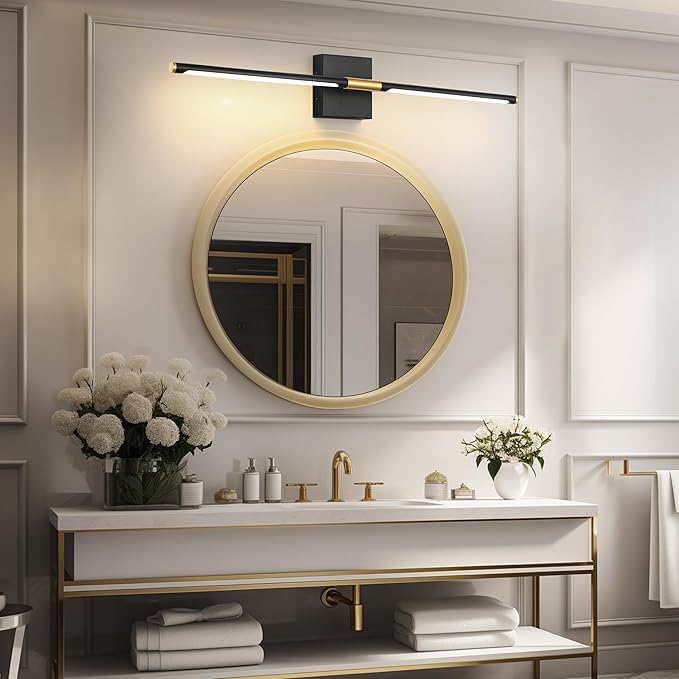 Battery Operated Wall Sconce, Black Gold Rechargeable Wall Sconces with Remote Control, Dimmable Sconces Wall Lighting, 40 Inch Modern Wireless Wall Lights for Bathroom, Bedroom,Living Room