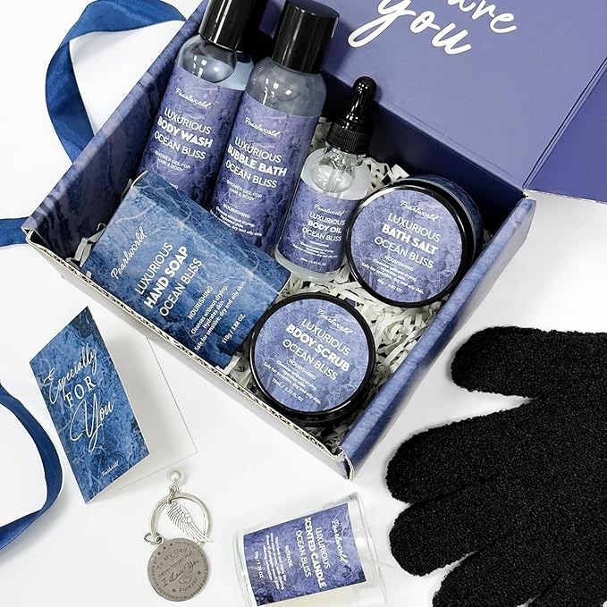 PEARLWORLD 12Pcs Men's Birthday Gift Ideas Ocean-Scented Bath Spa Set - Skin Care Gift Kit for Him, Ideal Men Gifts for Christmas, Self-Care