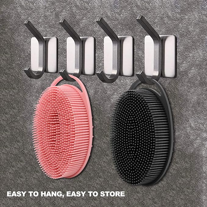 2 Pack Silicone Body Scrubber, Loofah Double-Sided Body Brush,Shower Scrubber and Scalp Massager Shampoo Brush for Sensitive Kids Women Men All Kinds of Skin (Black & Pink)