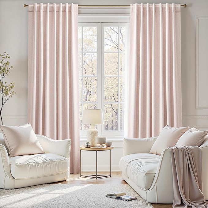 108 Inch Extra Long Blackout Curtains 2 Panels Set Noise Reducing Thermal Insulated Light Filtering Drapes for Living Room & Bedroom, Pink, Back Tab, Fits Sliding Glass Doors