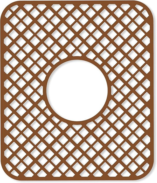 2 Pack Silicone Sink Protector for Kitchen Sink, Lozenge Pattern 13 x 11 inches Sink Grid Mat Silicone Protectors, Center Drain (Coffee)