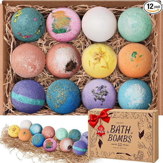 Bath Bombs for Women, 12 PCS Bath Set, Natural Bubble Bathbombs with Shea Butter, Dry Skin Moisturizing, Present for Christmas, Birthday, Valentine’s Day for Mom, Wife, Her, Girls