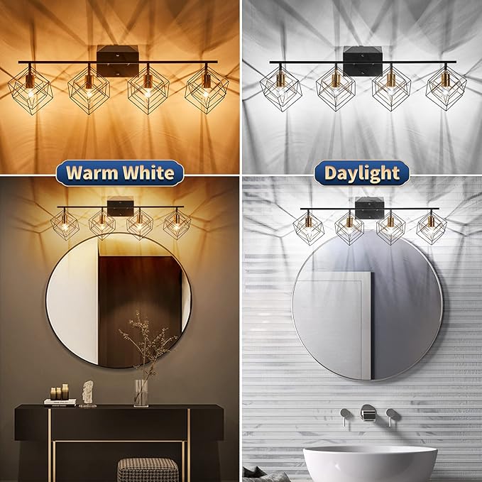 4 Light Vanity Light for Bathroom,Bathroom Light Fixtures Over Mirror with Rotatable 4 Cube Shades, Modern Wall Mounted Lights Matte Black,Industrial Black Vanity Light for Hallway Living Room