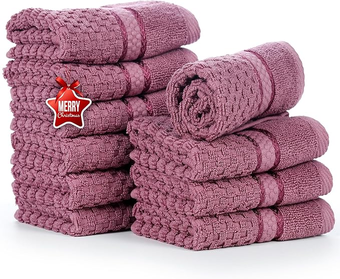 Ample Decor Grape Purple Wash Cloth Set of 10 100% Cotton - Quick Dry, Highly Absorbent, Popcorn Textured - Mulaayam Collection - 12 X 12 Inch