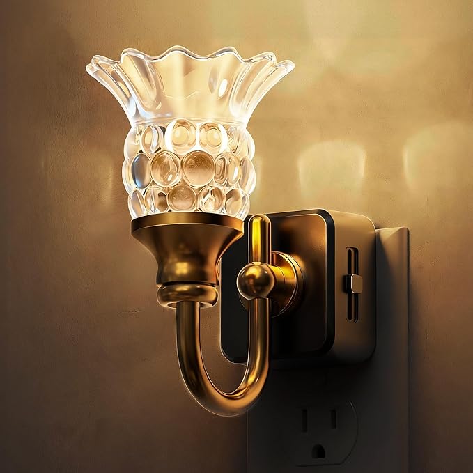 L LOHAS LED Night Lights Plug into Wall, 3000K Soft White LED Floral Night Light with Auto Sensor, 0-100lm Adjustable Brightness Plug in Nightlight, for Hallway Bedroom Stairway Gift