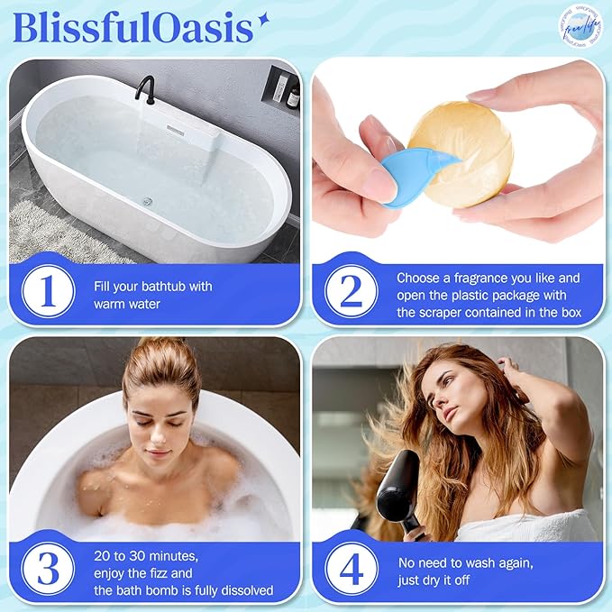 BlissfulOasis Bath Bombs Set, 24 Pcs Shower Bombs with 6 Refreshing Scents, Perfect for Moisturizing & Relaxing, Ideal for Birthday, Mother's Day, Valentine's Day Present Giving, Presents for Women