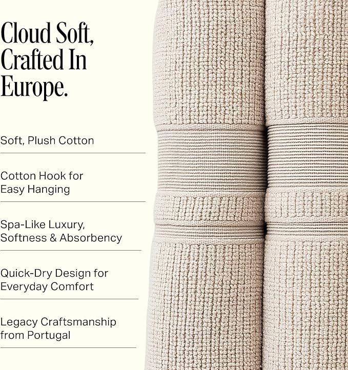 Preston Lane Douro Bath Towel Set – 2 Pack Luxury Cotton Towels, Ultra Soft & Absorbent, Quick-Dry Spa-Quality Bathroom Towels, Made in Portugal, Clay
