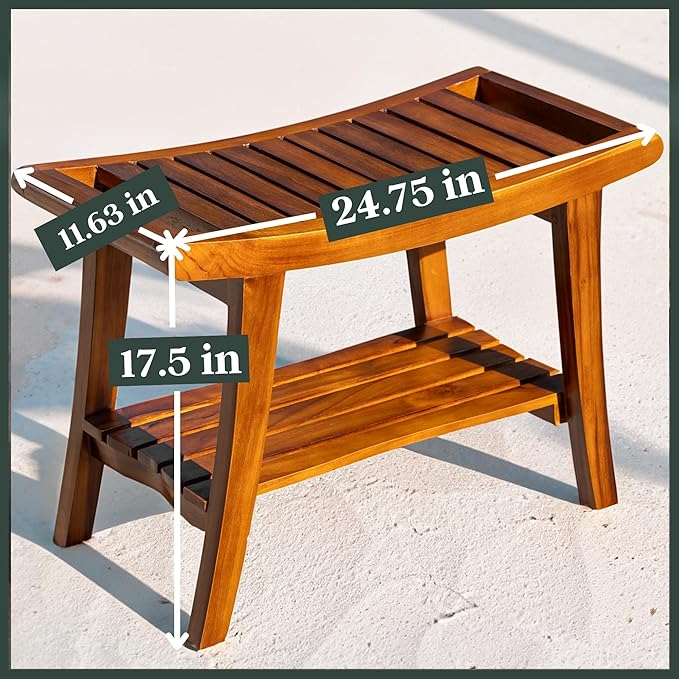 Zionathan Teak Shower Bench, 25 inch, Brown, Teak Wood, Bench, Bath-and-Shower-Safety-Seating-and-Transfer-Benches