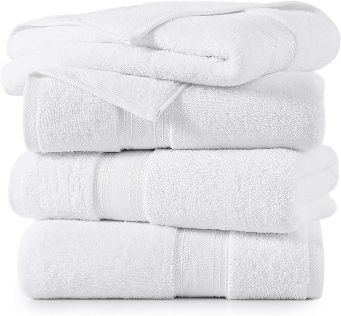 LANE LINEN 100% Cotton 4 Pack Bath Sheets (35"x66") - Zero Twist Cotton - Extra Large Bath Towels Set - Quick Drying, Soft & Absorbent Oversized Bathroom Towel Sets - Hotel Quality - White Towels
