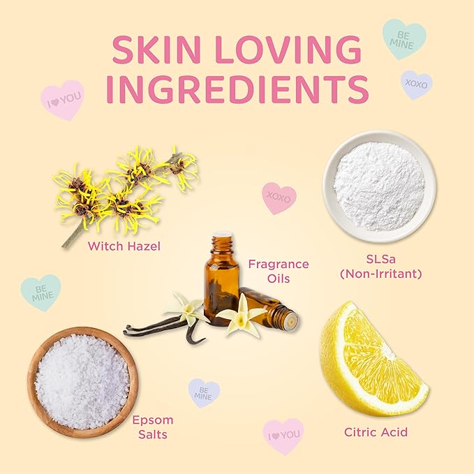 Candy Heart Bath Bombs for Women, Girls, & Teens (3 Pack) - Valentines Bath Bombs for Relaxing Bubble Bath - Moisturizing, Colorful & Scented, USA Made – Valentines Day Gifts for Her by Two Sisters