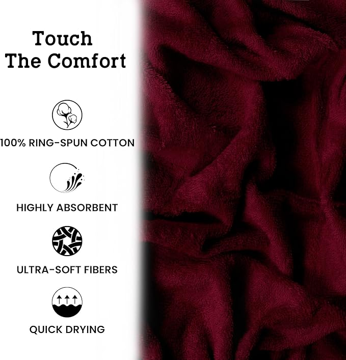 Casa Lino Burgundy Bath Towels Set of 4 (54" x 27") - Large Bathroom Towel Set - 100% Cotton Towels for Bathroom - Highly Absorbent & Quick Dry Bath Towel Multipack - New Apartment Essentials