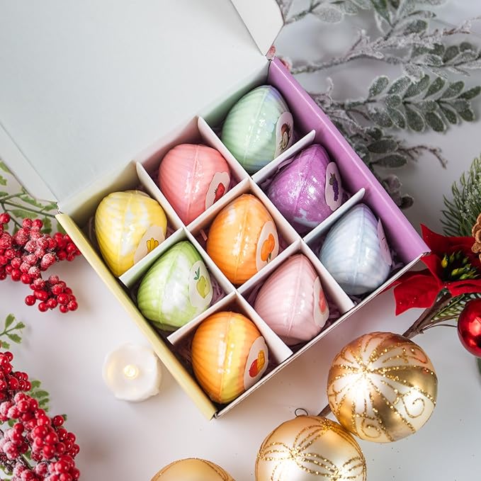 Handmade Bath Bomb Gift Set with Toys Inside, 9 Pack Organic Bath Bombs for Kids, Birthday Gift for Girls, Bubble Bath Fizzy with Natural Shea and Coconut Butter, Little Mermaid Toys