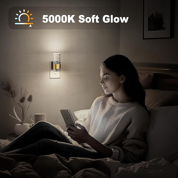 JandCase Night Light, Night Lights Plug into Wall, Dimmable LED Night Light with Adjustable Brightness, Automatic Night Lights Plug in with Auto Light Sensor, 5000K for Bathroom Hallway Decor-1 Pack